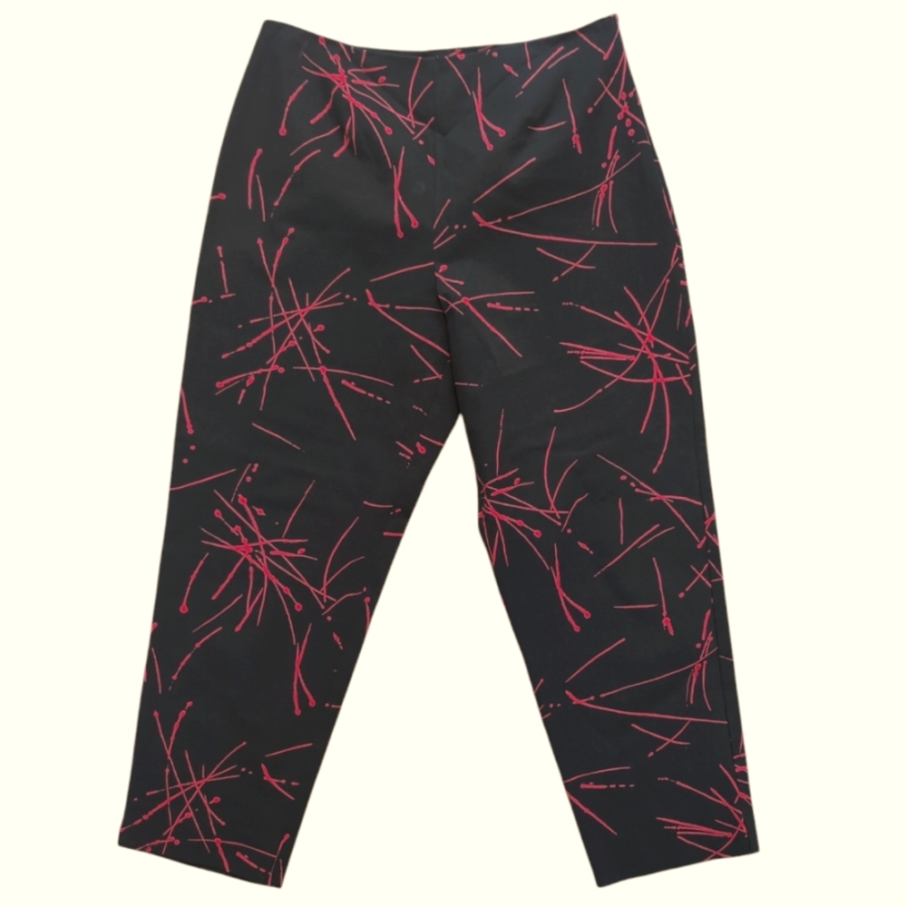 Crazy Larry by Jacob pants, Black with red fireworks paint splash, women's size